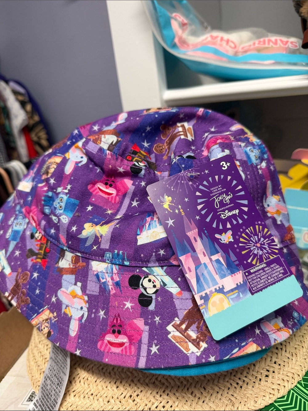 Disney Purple Castle & Character Print Bucket Hat kids 3+
